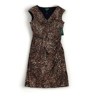 Lauren Ralph Lauren NWT Leopard Animal Print Dress V-Neck Stretch Mobwife City‎